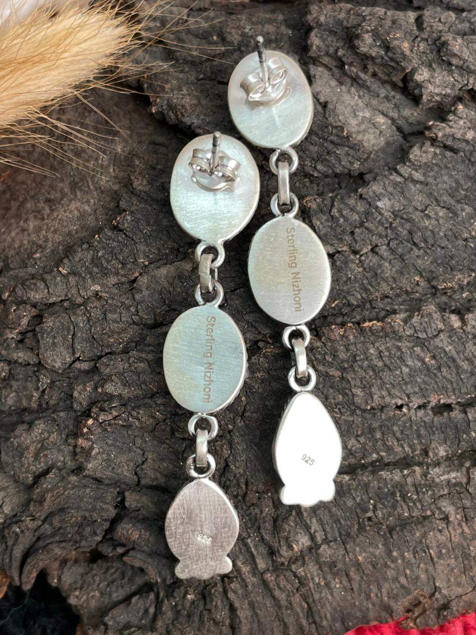 Handmade Sterling Silver Golden Hills Turquoise Post Dangle Earrings "Signed Nizhoni"