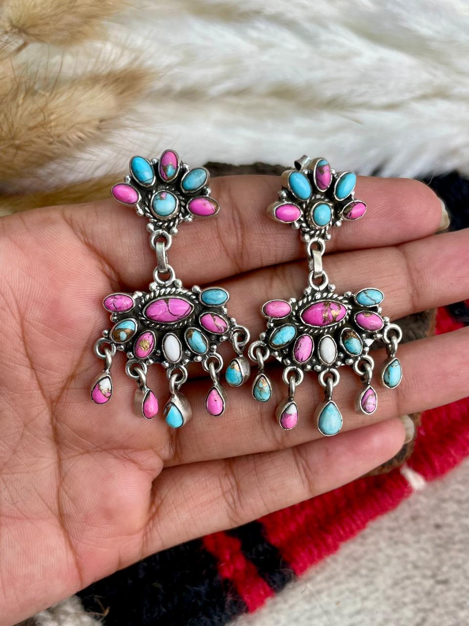 Handmade Sterling Silver Cotton Candy Post Dangle Earrings "Signed Nizhoni"
