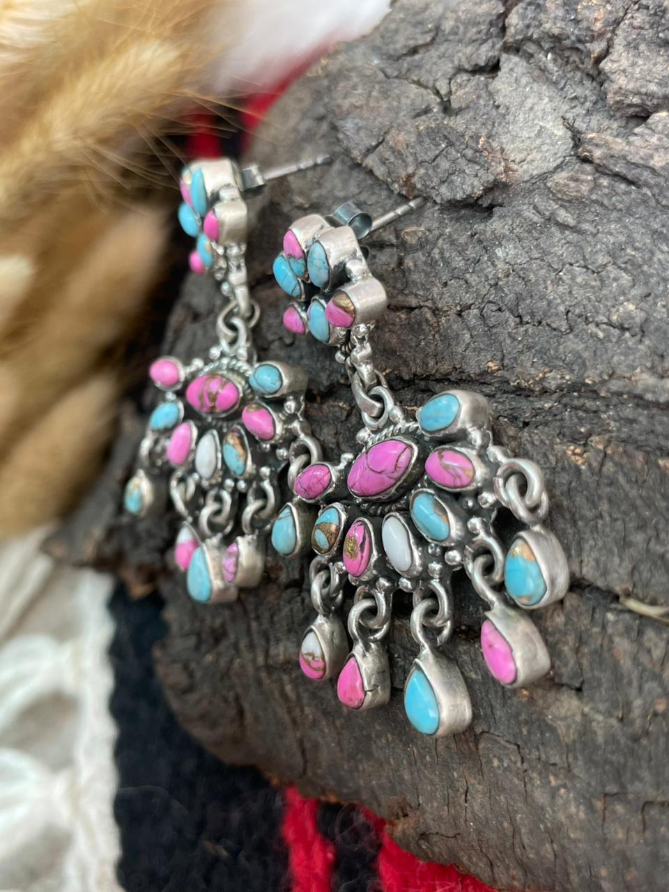 Handmade Sterling Silver Cotton Candy Post Dangle Earrings "Signed Nizhoni"