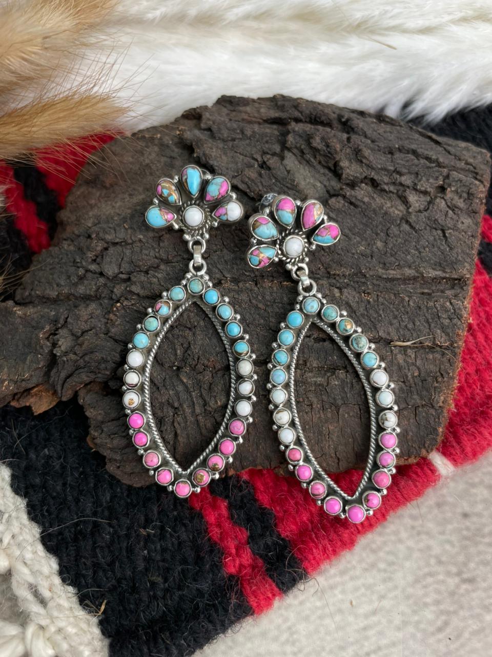 Handmade Sterling Silver Cotton Candy Post Dangle Earrings "Signed Nizhoni"