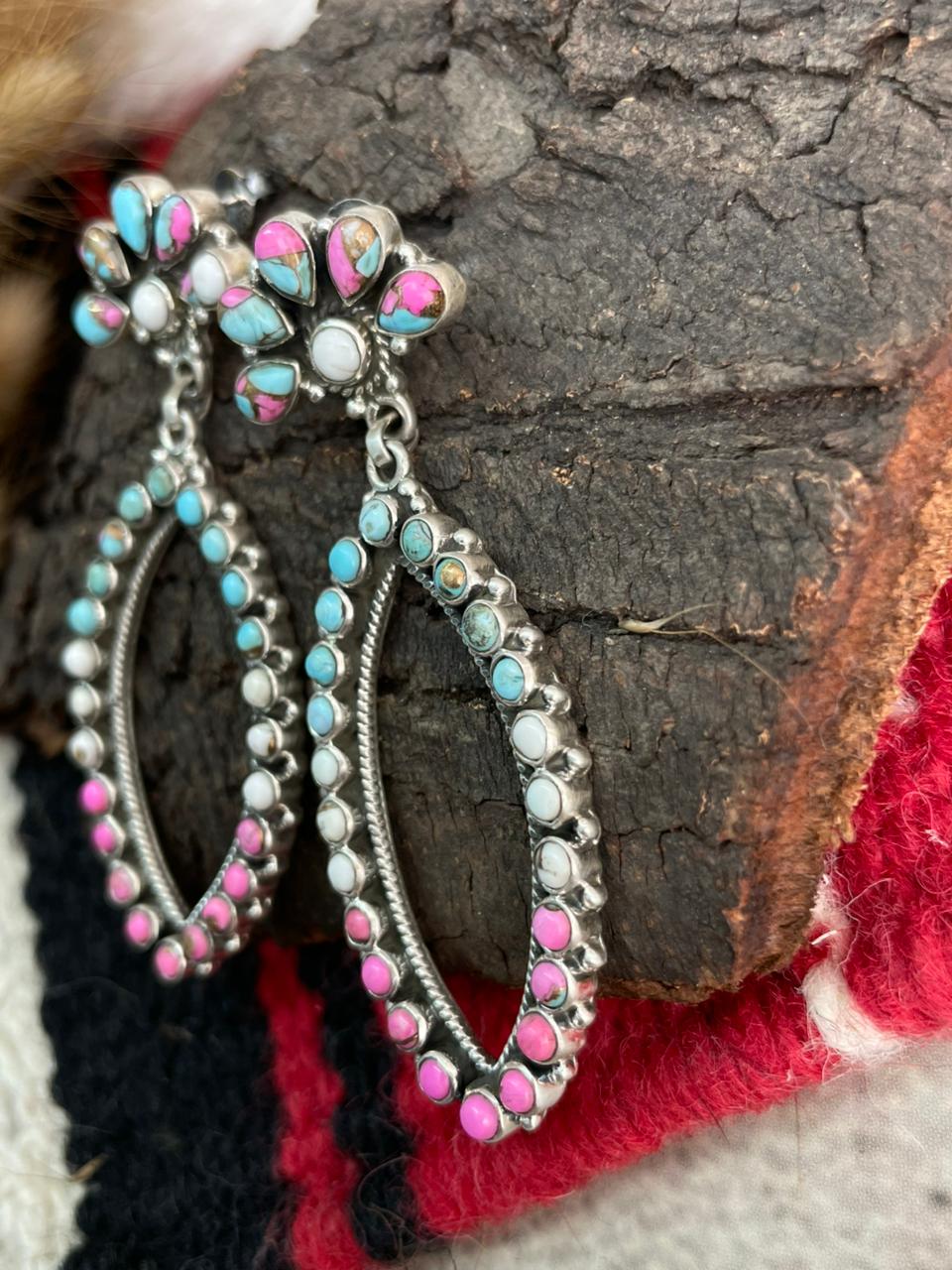 Handmade Sterling Silver Cotton Candy Post Dangle Earrings "Signed Nizhoni"