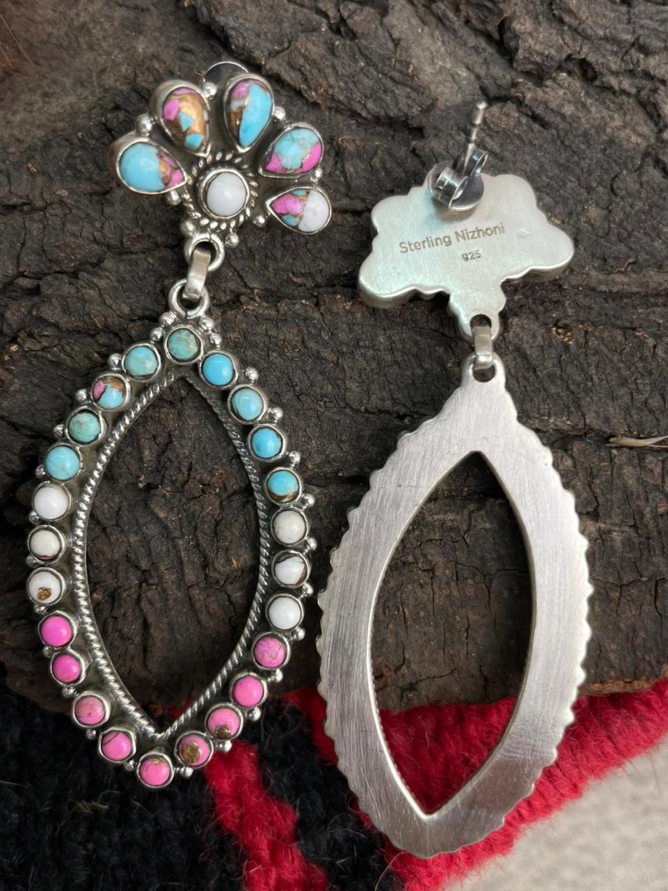 Handmade Sterling Silver Cotton Candy Post Dangle Earrings "Signed Nizhoni"