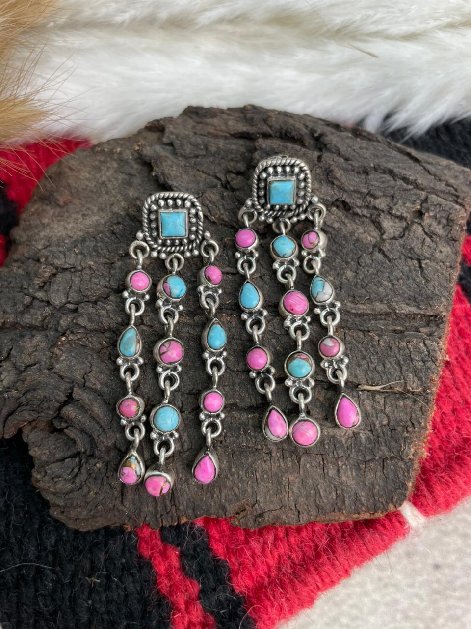 Handmade Sterling Silver Cotton Candy Post Dangle Earrings "Signed Nizhoni"