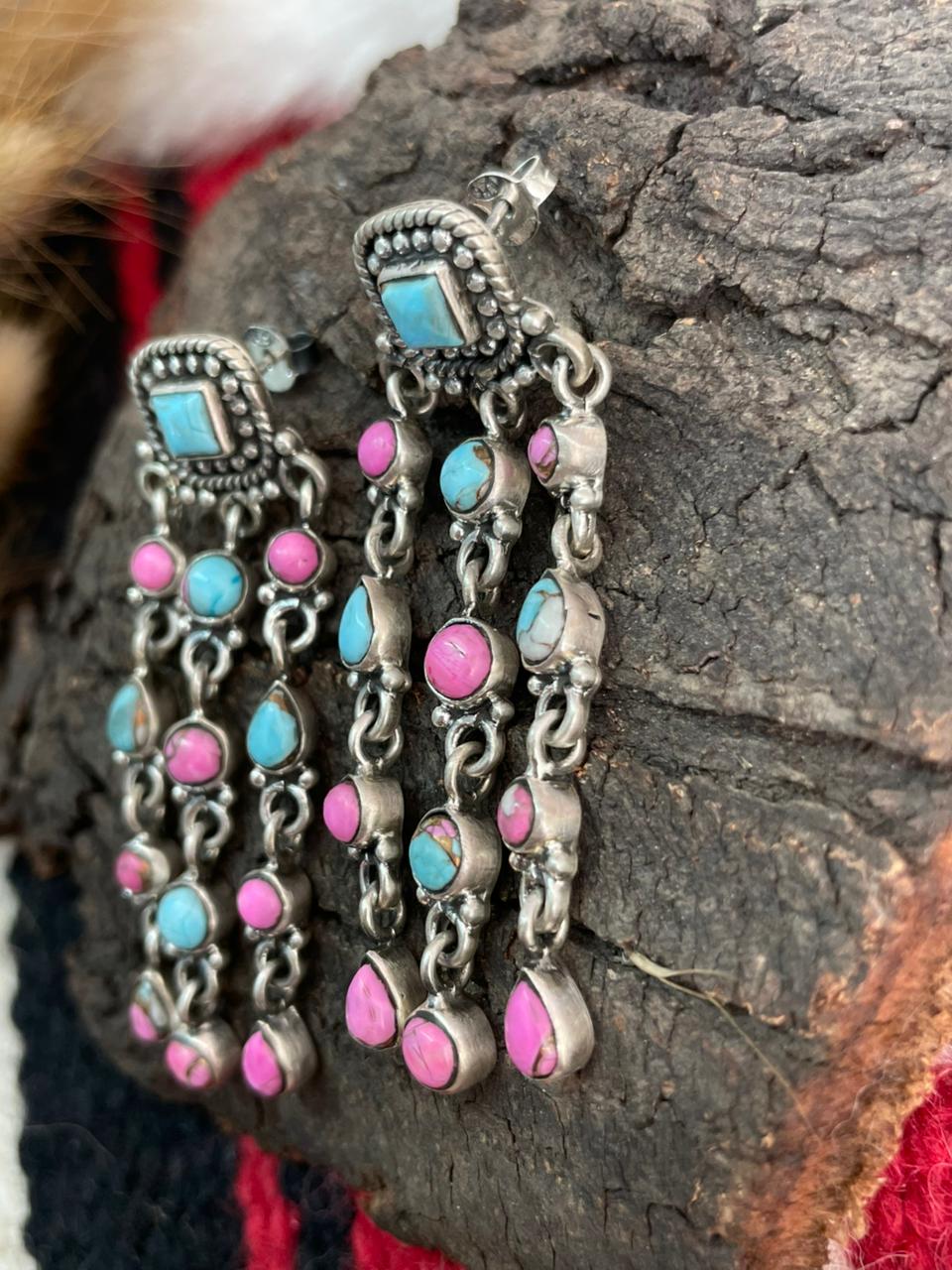 Handmade Sterling Silver Cotton Candy Post Dangle Earrings "Signed Nizhoni"