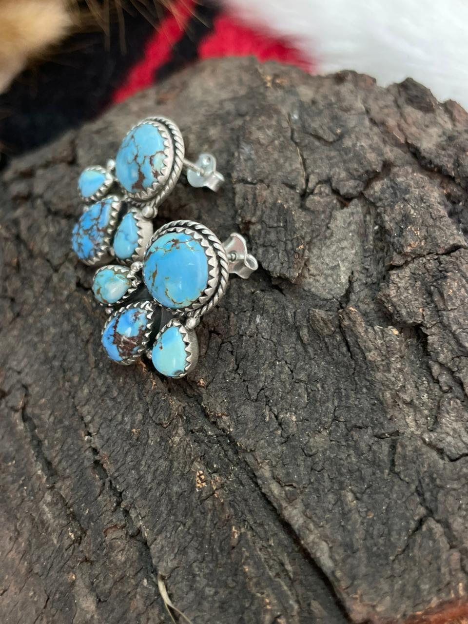 Handmade Sterling Silver Golden Hills Turquoise Post Studs Earrings "Signed Nizhoni"