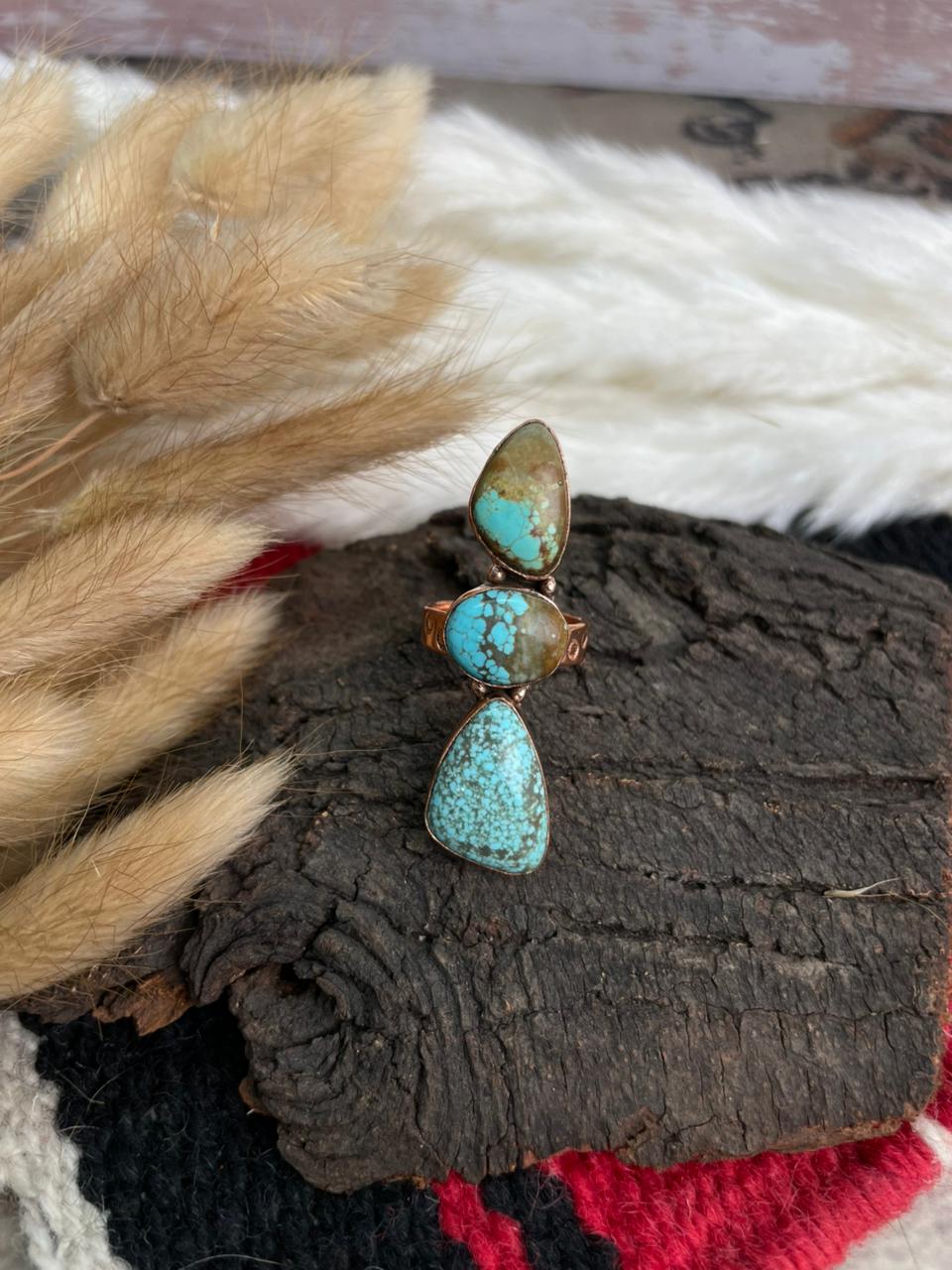 Handmade Copper Collection: Number 8 Turquoise Adjustable Ring