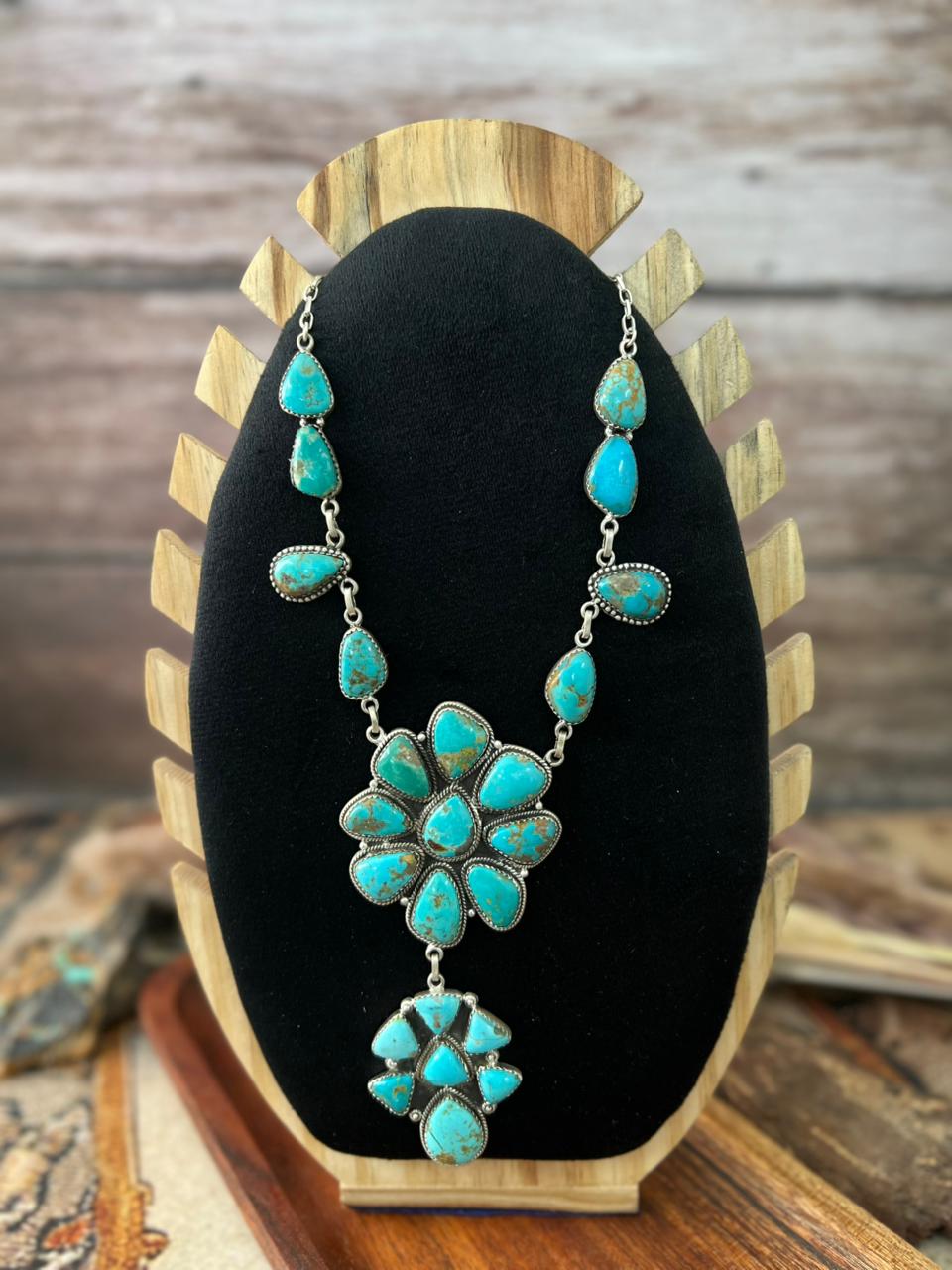 Handmade Sterling Silver Santa Maria Turquoise Necklace "Signed Nizhoni"