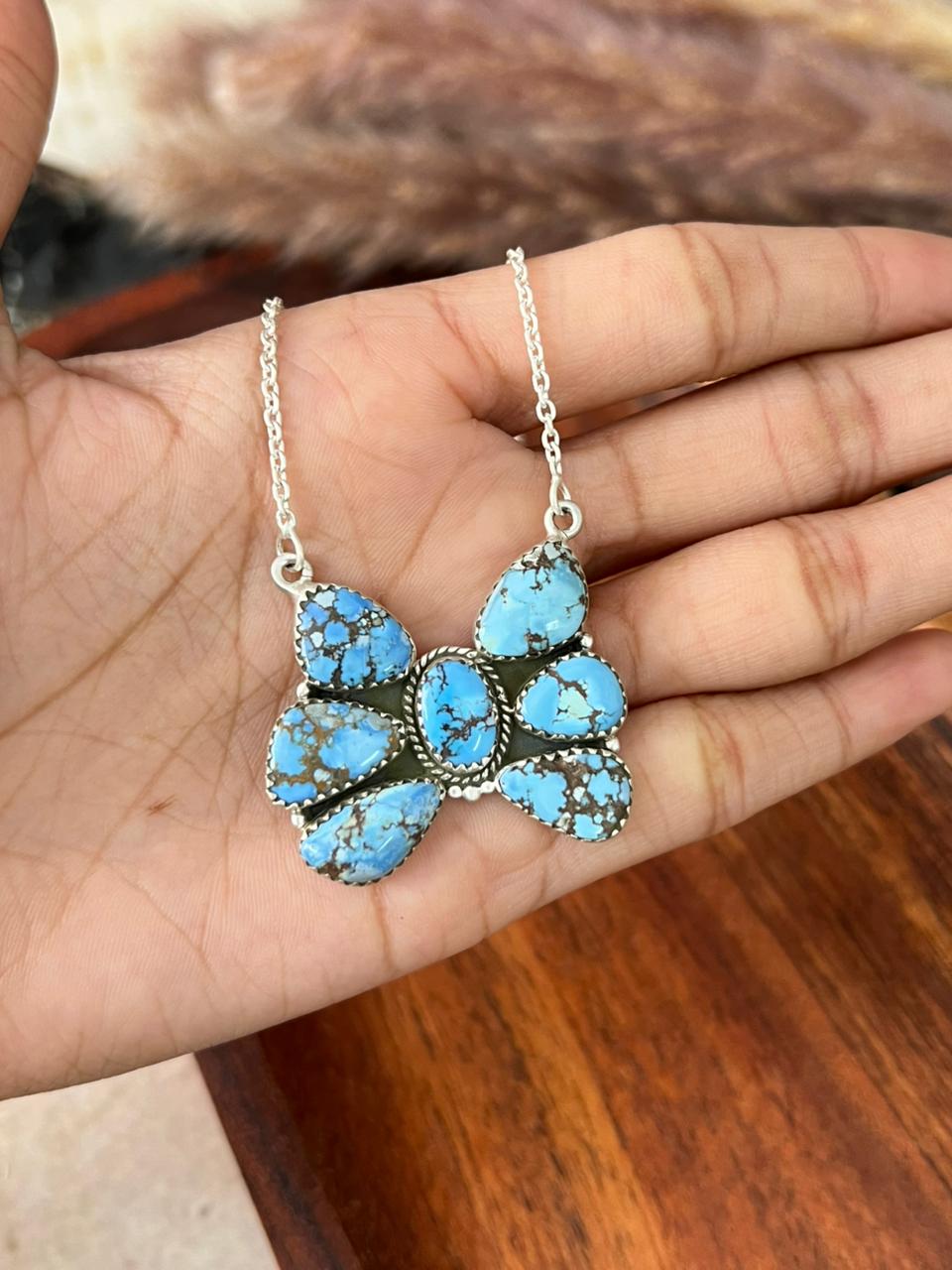 Handmade Sterling Silver Golden Hills Turquoise Necklace "Signed Nizhoni"