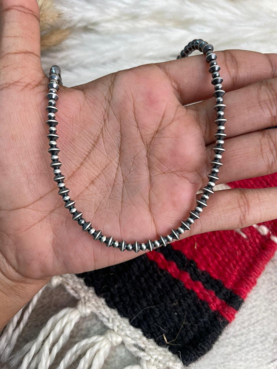 Handmade Sterling Silver 16+2" Beaded Necklace "Signed Nizhoni"