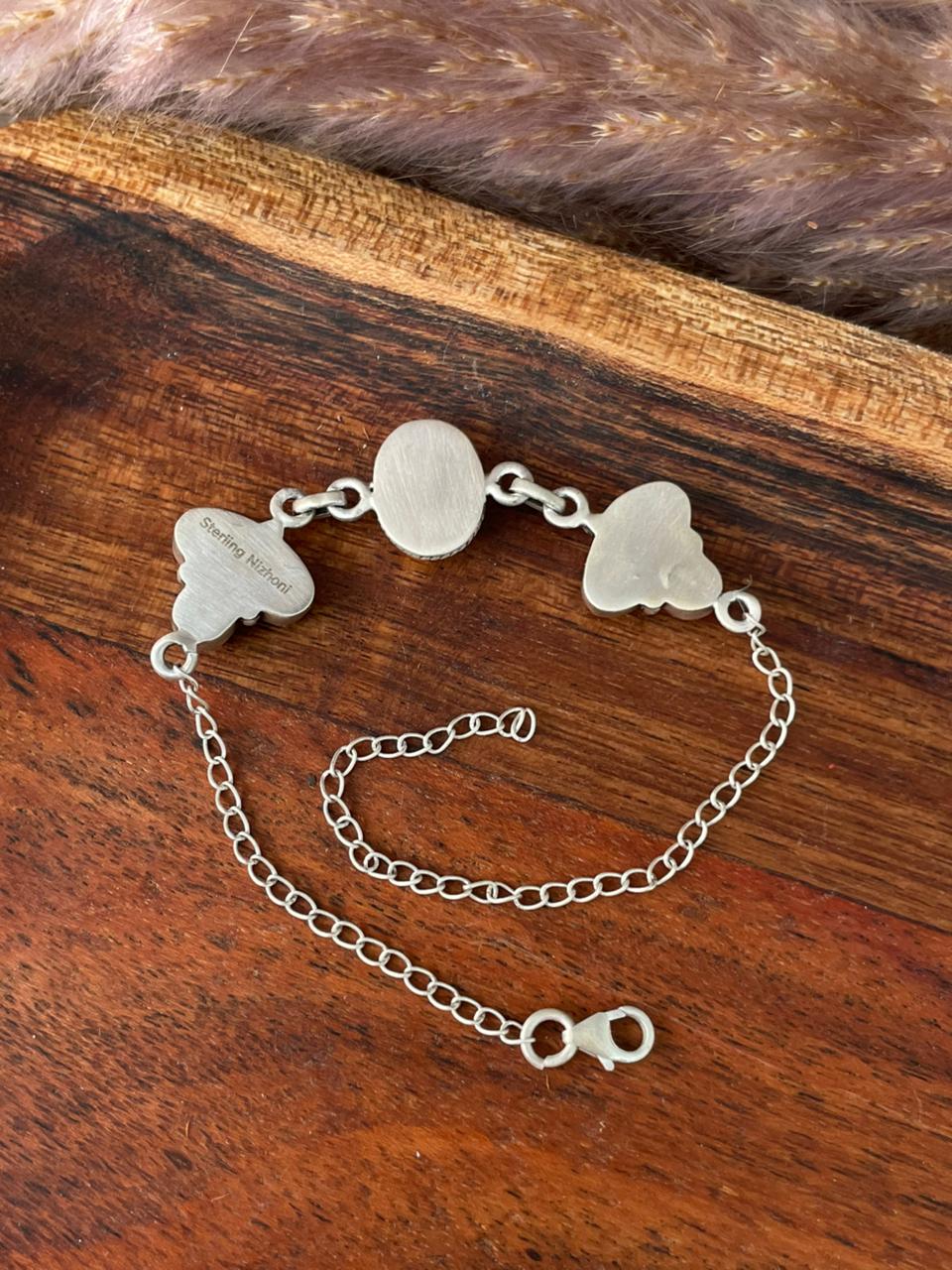 Handmade Sterling Silver Canyon Sunset Collection: Golden Hills Turquoise with White Buffalo Bracelet "Signed Nizhoni"