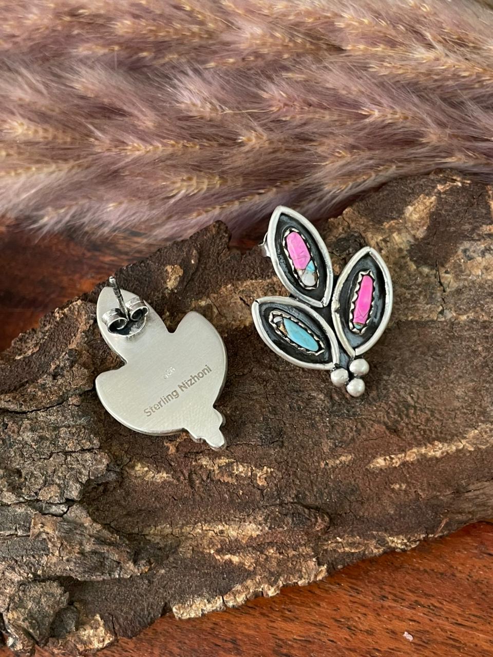 Handmade Sterling Silver Cotton Candy Post Studs Earrings "Signed Nizhoni"