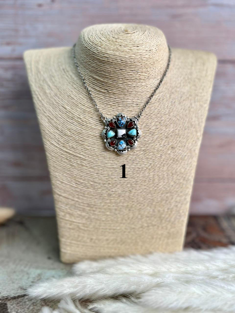 Handmade Sterling Silver Canyon Sunset Collection: Golden Hills Turquoise with White Buffalo and Carnelian Necklace "Signed Nizhoni"
