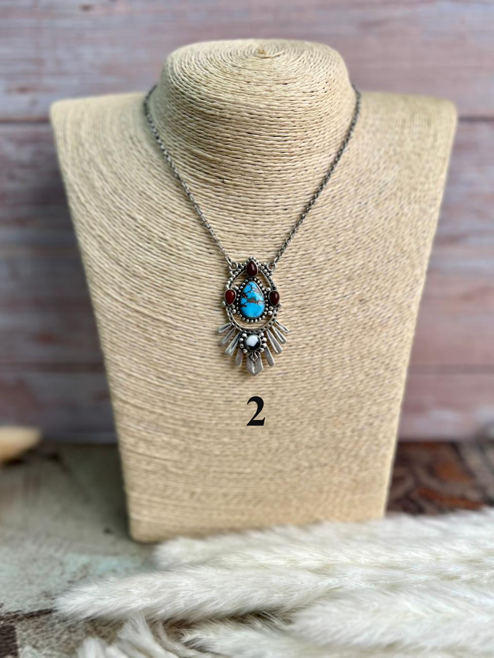 Handmade Sterling Silver Canyon Sunset Collection: Golden Hills Turquoise with White Buffalo and Carnelian Necklace "Signed Nizhoni"