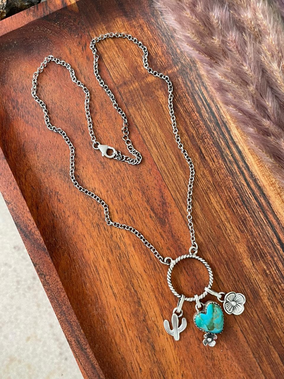 Handmade Sterling Silver Kingman Turquoise Necklace "Signed Nizhoni"
