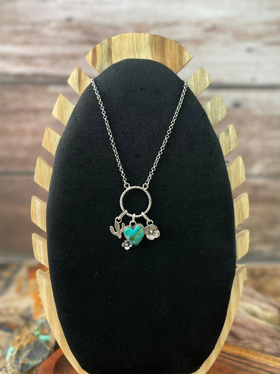 Handmade Sterling Silver Kingman Turquoise Necklace "Signed Nizhoni"