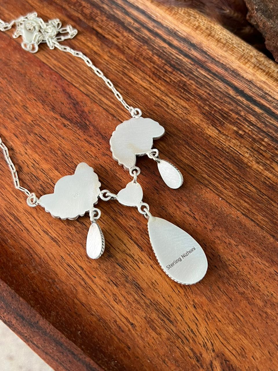 Handmade Sterling Silver White Number 8 Turquoise with Cotton Candy Necklace "Signed Nizhoni"