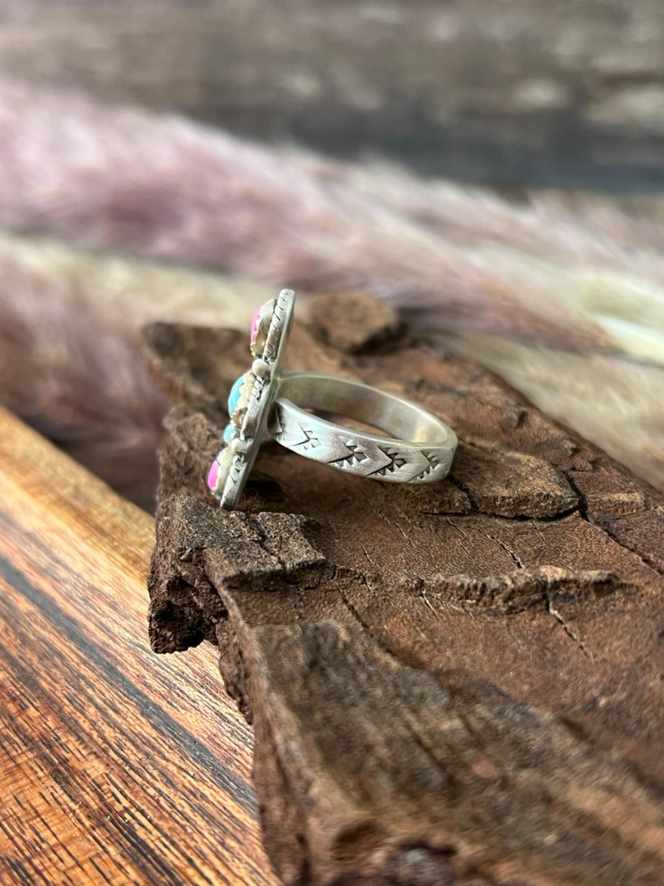 Handmade Sterling Silver Cotton Candy Adjustable Ring "Signed Nizhoni"