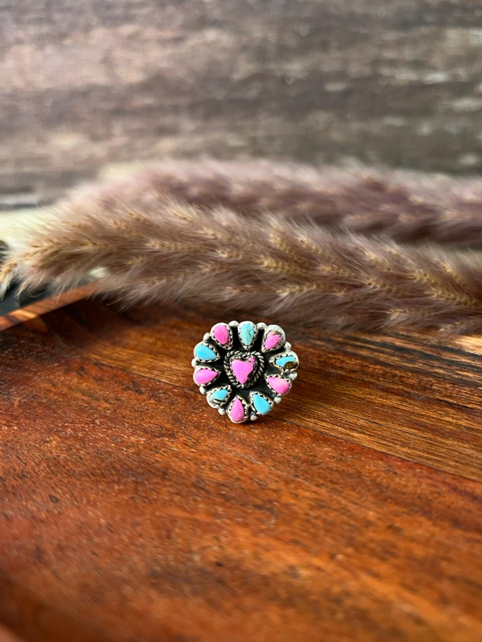Handmade Sterling Silver Cotton Candy Adjustable Heart Ring "Signed Nizhoni"
