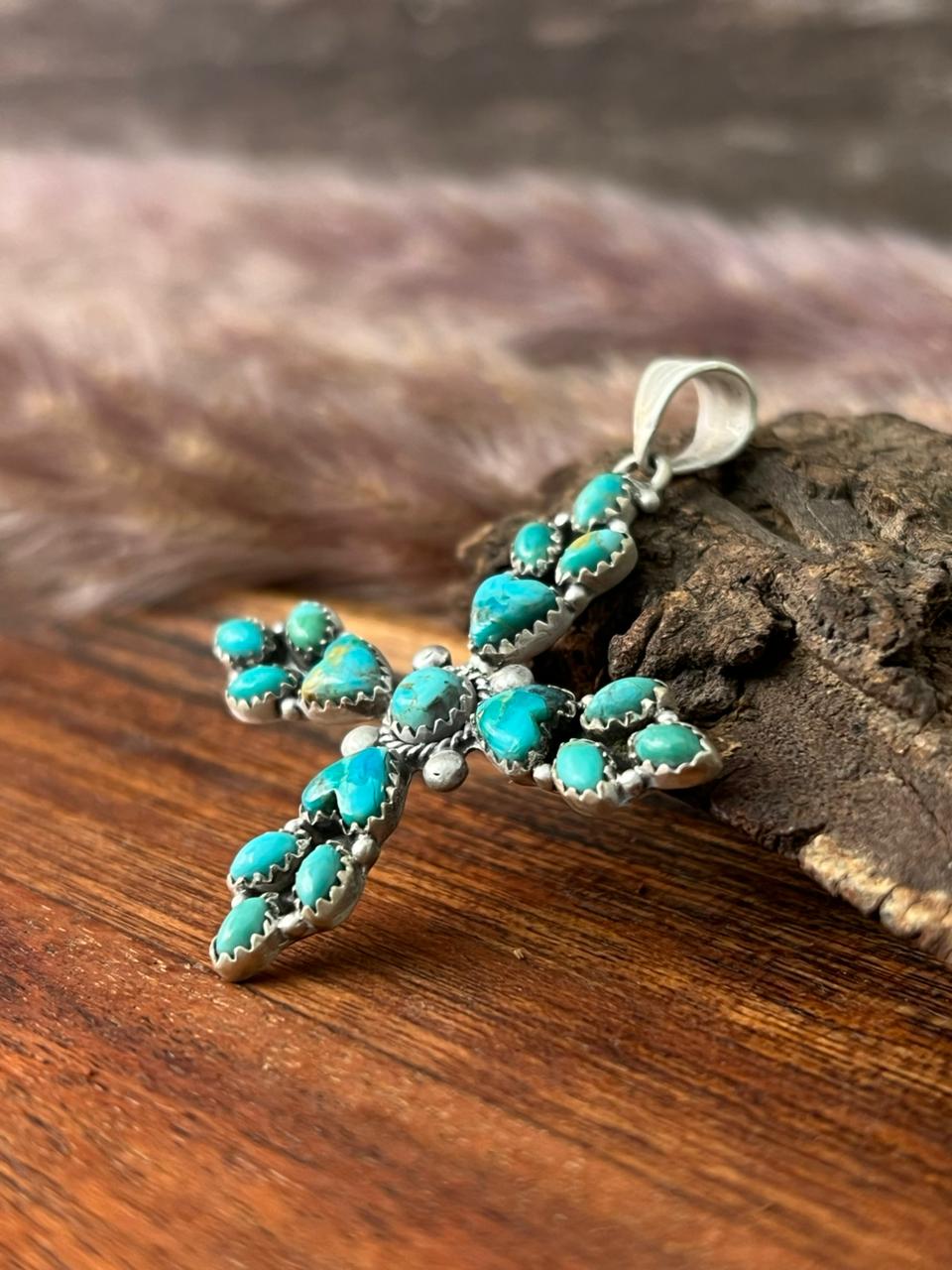 Handmade Sterling Silver Kingman Turquoise Pendant "Signed Nizhoni"