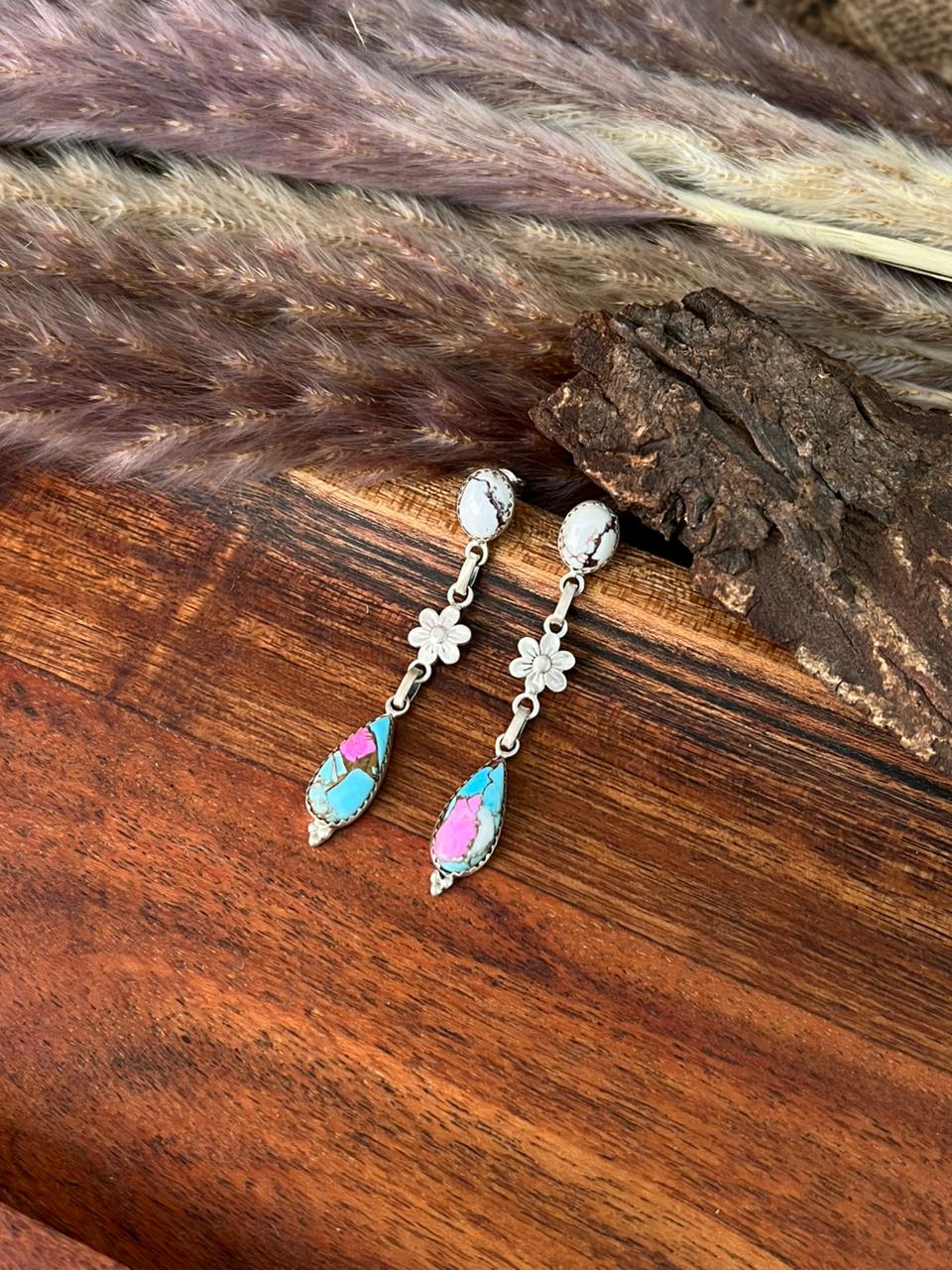 Handmade Sterling Silver Cotton Candy Post Dangle Earrings "Signed Nizhoni"