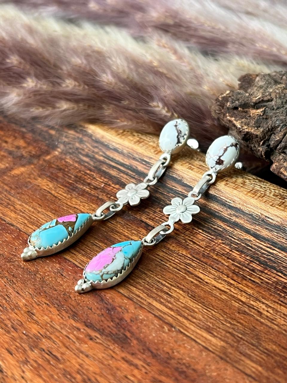 Handmade Sterling Silver Cotton Candy Post Dangle Earrings "Signed Nizhoni"