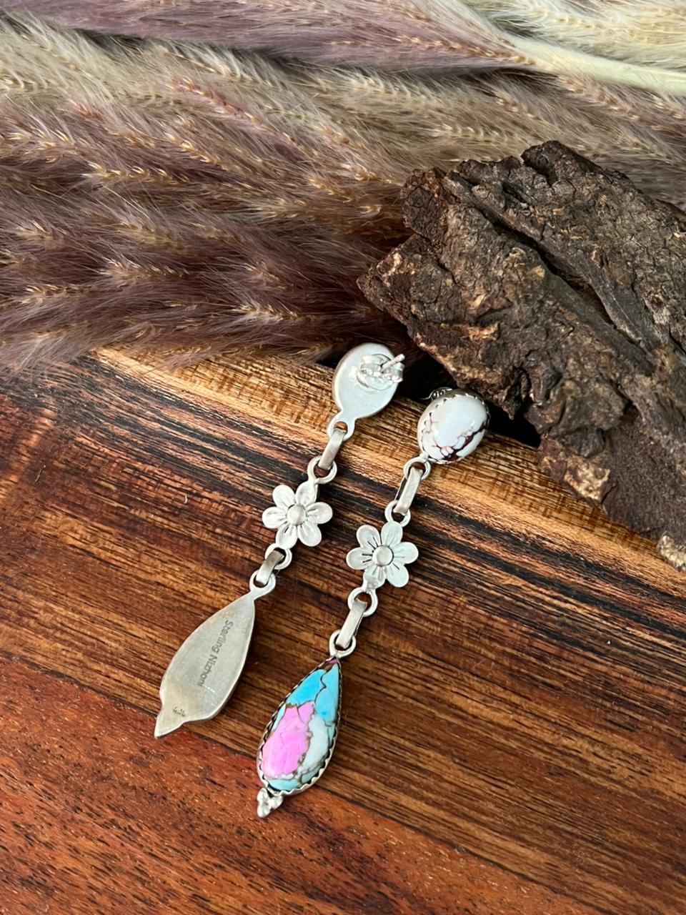 Handmade Sterling Silver Cotton Candy Post Dangle Earrings "Signed Nizhoni"