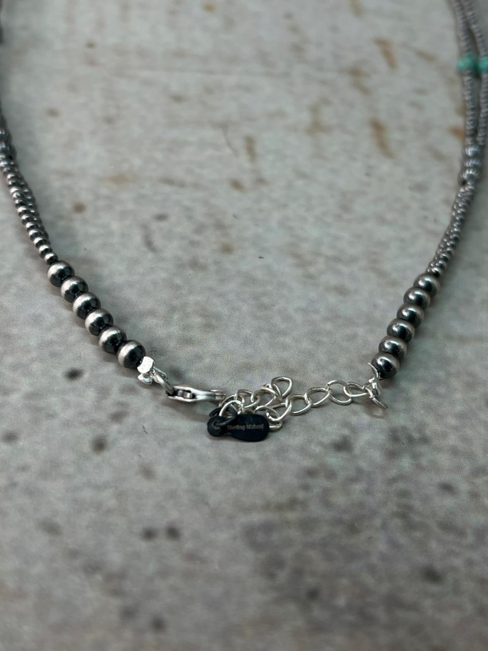 Handmade Sterling Silver Kingman Turquoise Beaded Necklace "Signed Nizhoni"