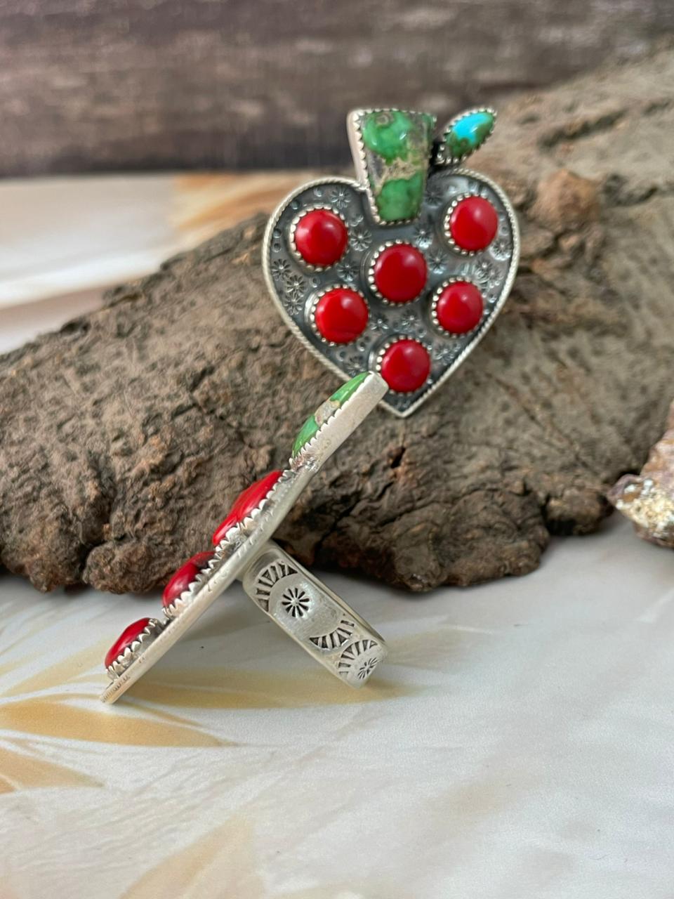Handmade Sterling Silver Rosarita with Sonoran Mountain Turquoise Cherry Pendant "Signed Nizhoni"