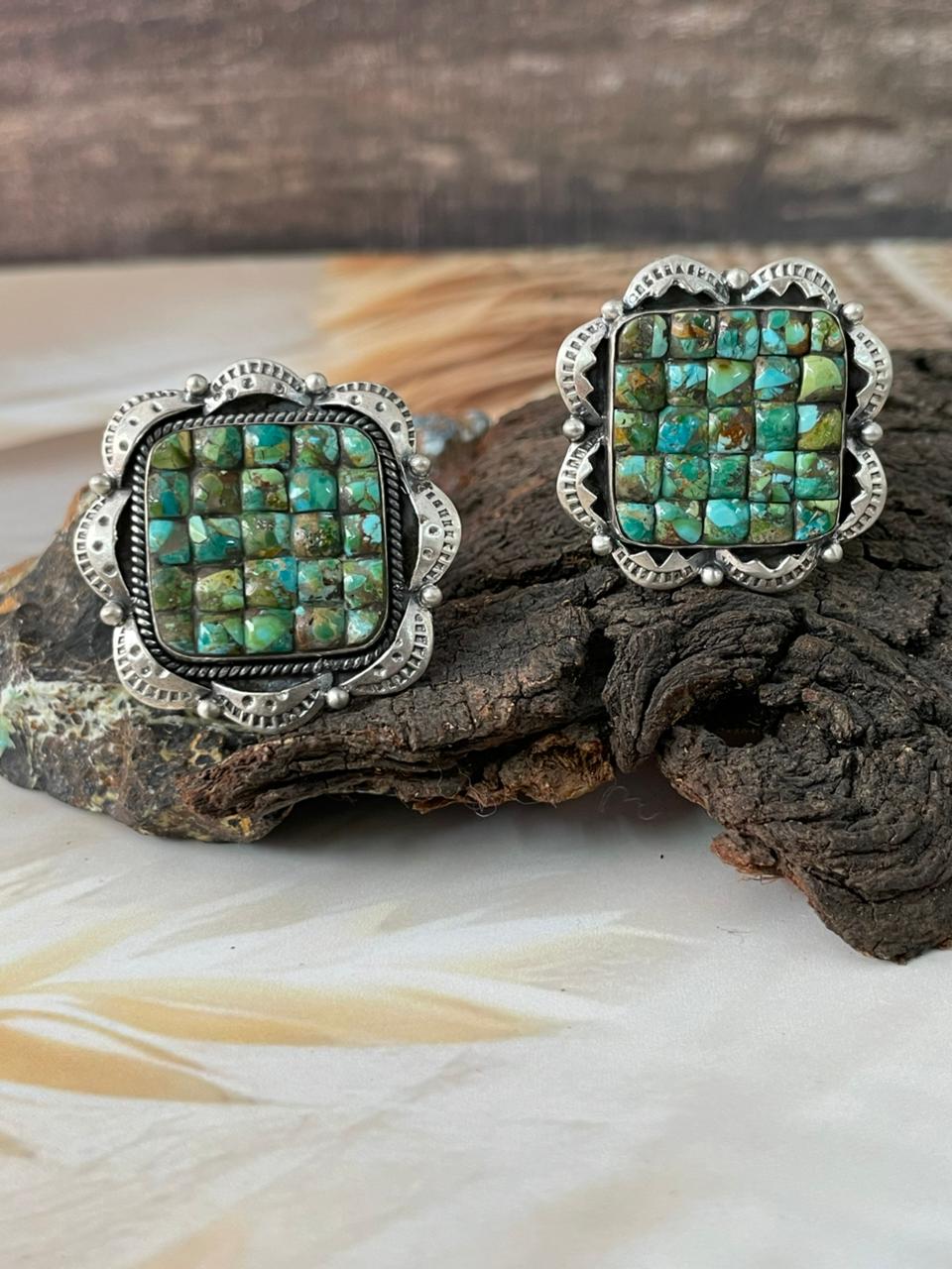 Handmade Sterling Silver Sonoran Cobble Collection: Sonoran Mountain Turquoise Adjustable Ring "Signed Nizhoni"