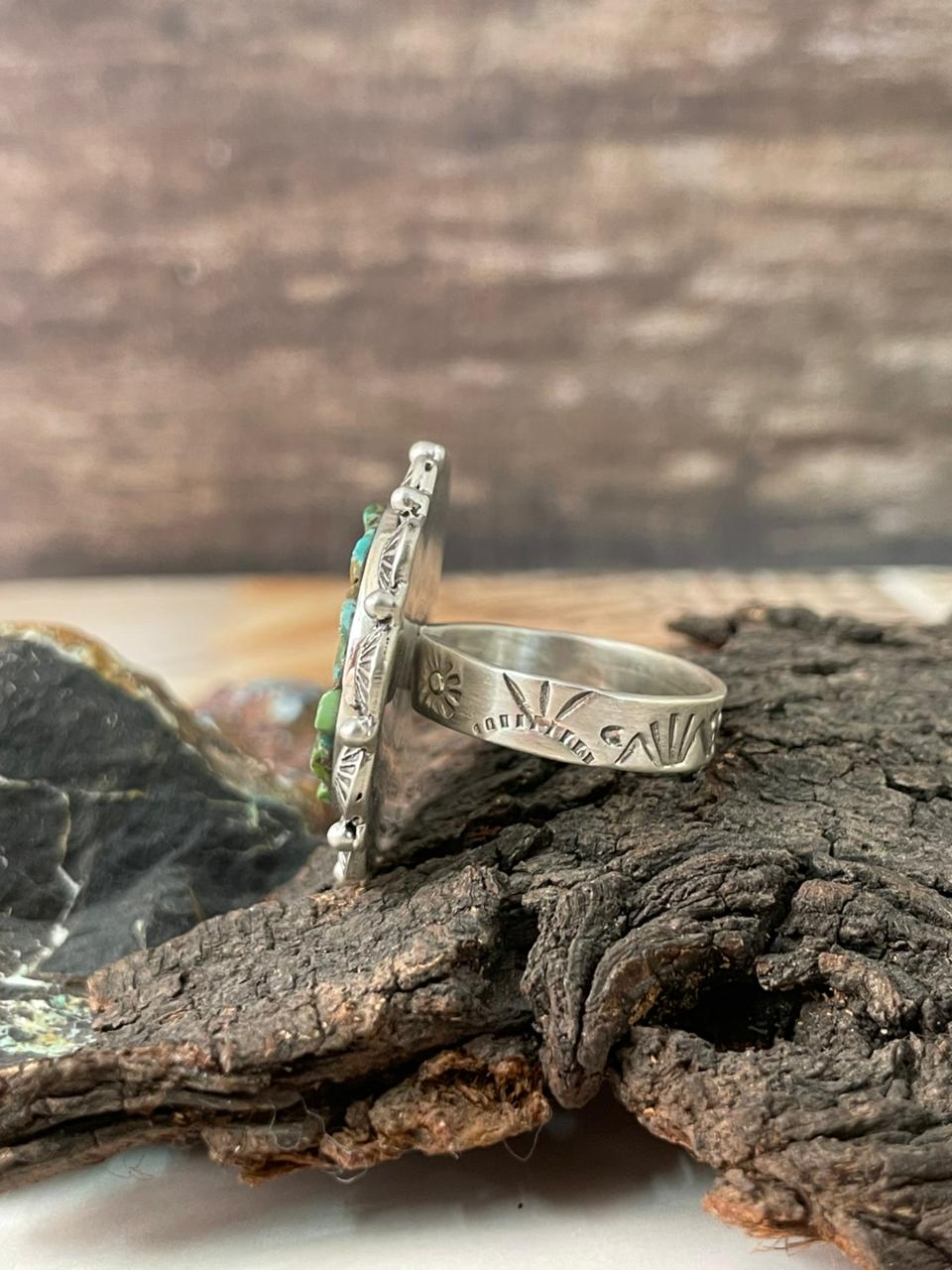 Handmade Sterling Silver Sonoran Cobble Collection: Sonoran Mountain Turquoise Adjustable Ring "Signed Nizhoni"