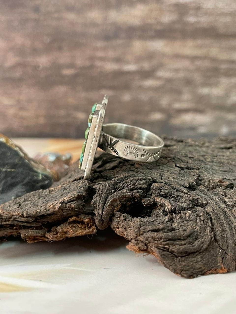 Handmade Sterling Silver Sonoran Cobble Collection: Sonoran Mountain Turquoise Adjustable Ring "Signed Nizhoni"