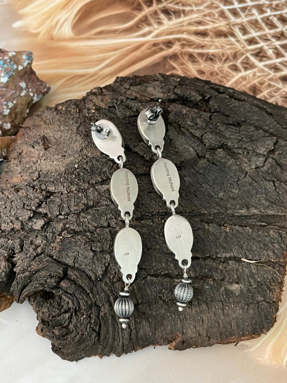 Handmade Sterling Silver Sonoran Cobble Collection: Sonoran Mountain Turquoise Post Dangle Earrings "Signed Nizhoni"