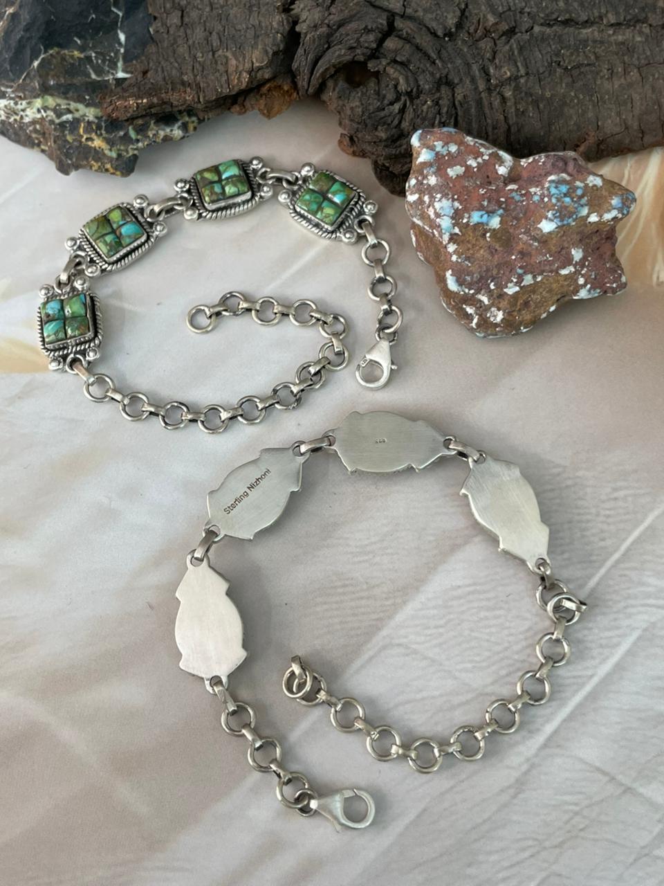 Handmade Sterling Silver Sonoran Cobble Collection: Sonoran Mountain Turquoise Bracelet "Signed Nizhoni"