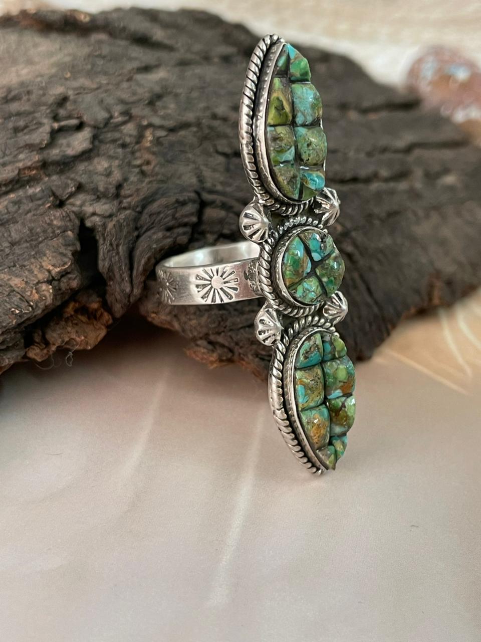 Handmade Sterling Silver Sonoran Cobble Collection: Sonoran Mountain Turquoise Adjustable Ring "Signed Nizhoni"