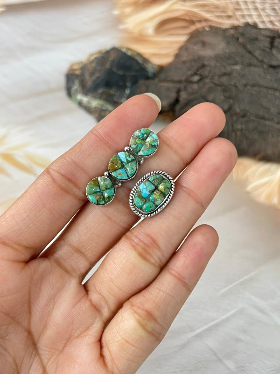 Handmade Sterling Silver Sonoran Cobble Collection: Sonoran Mountain Turquoise Adjustable Ring "Signed Nizhoni"