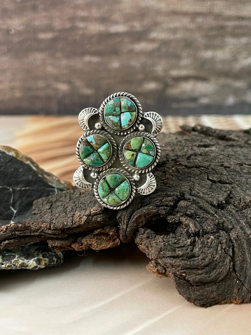 Handmade Sterling Silver Sonoran Cobble Collection: Sonoran Mountain Turquoise Adjustable Ring "Signed Nizhoni"