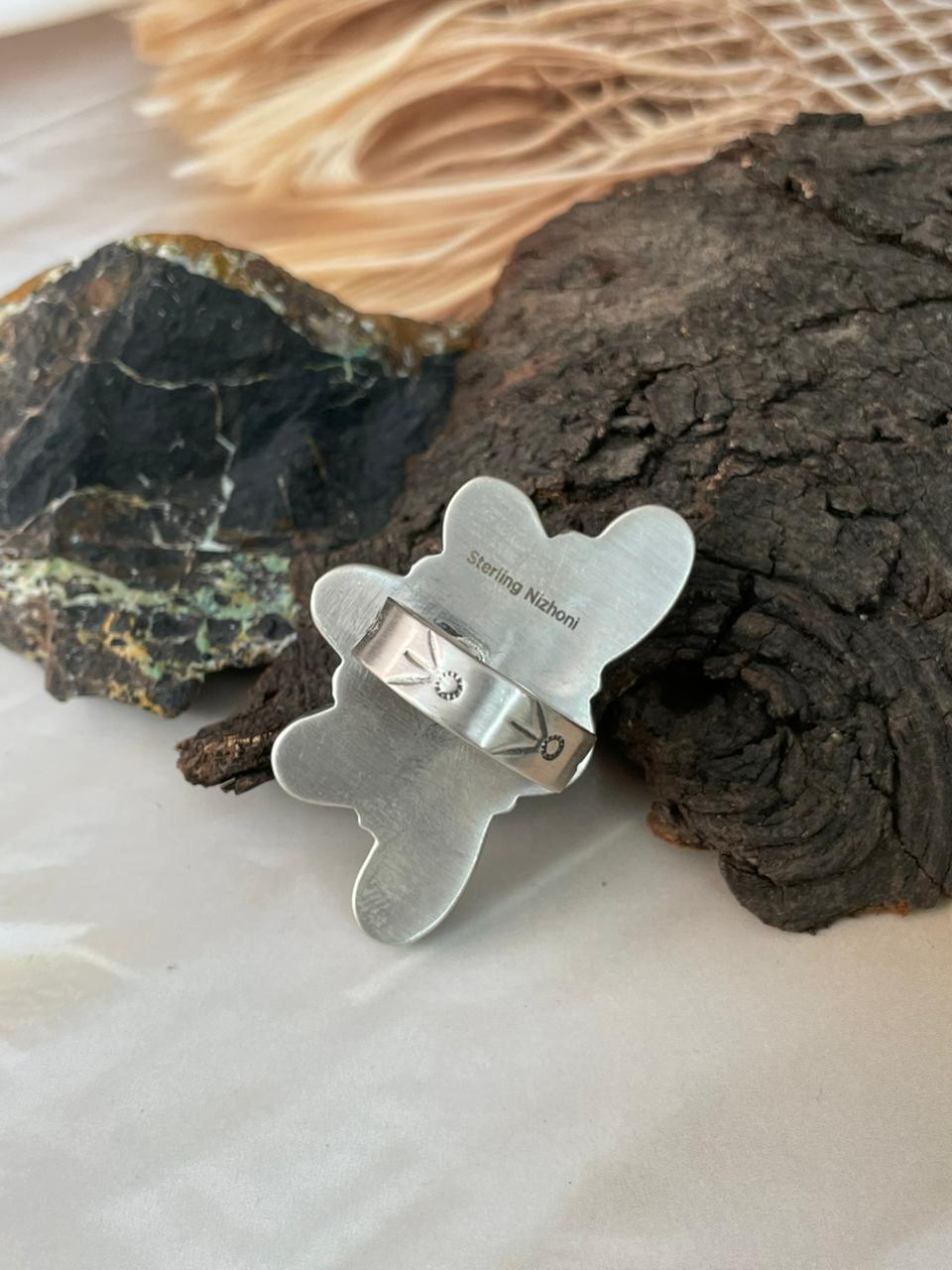 Handmade Sterling Silver Sonoran Cobble Collection: Sonoran Mountain Turquoise Adjustable Ring "Signed Nizhoni"