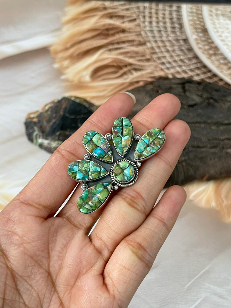 Handmade Sterling Silver Sonoran Cobble Collection: Sonoran Mountain Turquoise Adjustable Ring "Signed Nizhoni"