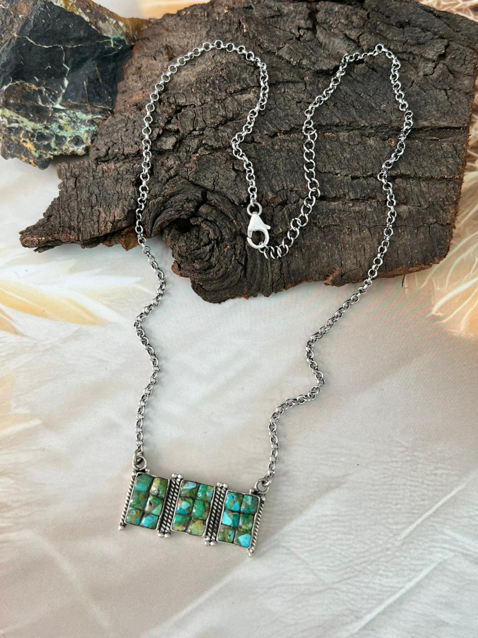 Handmade Sterling Silver Sonoran Cobble Collection: Sonoran Mountain Turquoise Necklace "Signed Nizhoni"