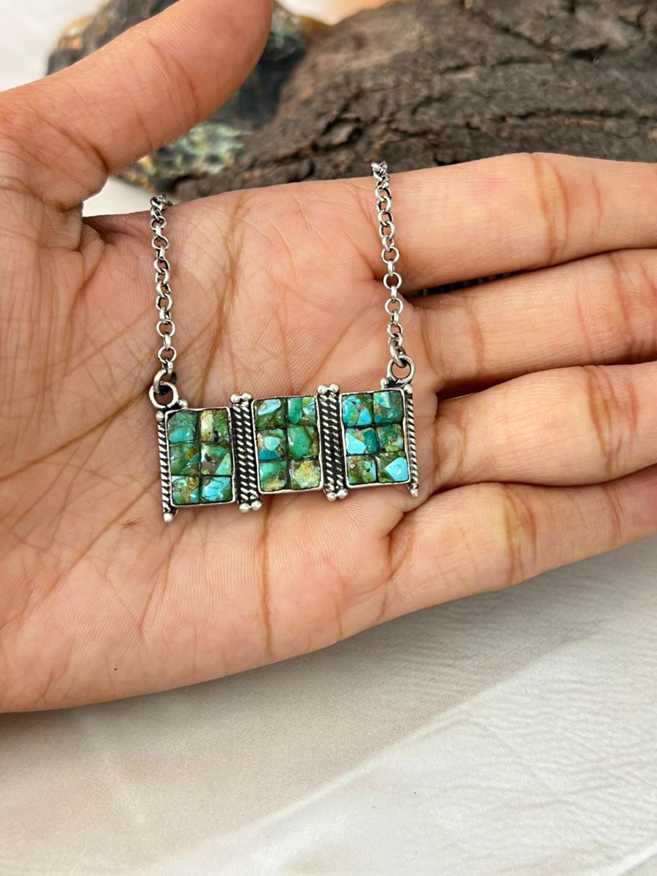 Handmade Sterling Silver Sonoran Cobble Collection: Sonoran Mountain Turquoise Necklace "Signed Nizhoni"