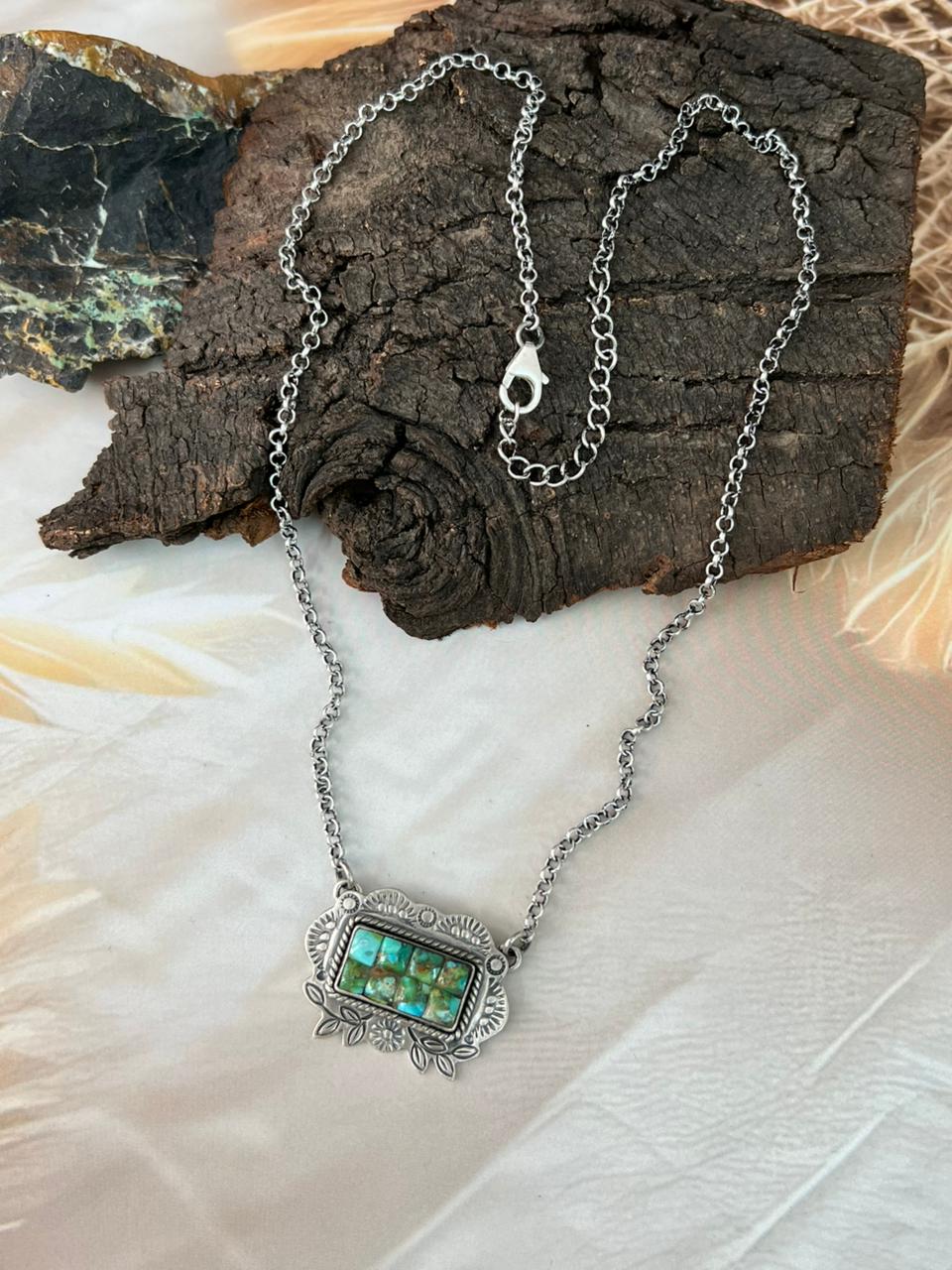 Handmade Sterling Silver Sonoran Cobble Collection: Sonoran Mountain Turquoise Necklace "Signed Nizhoni"