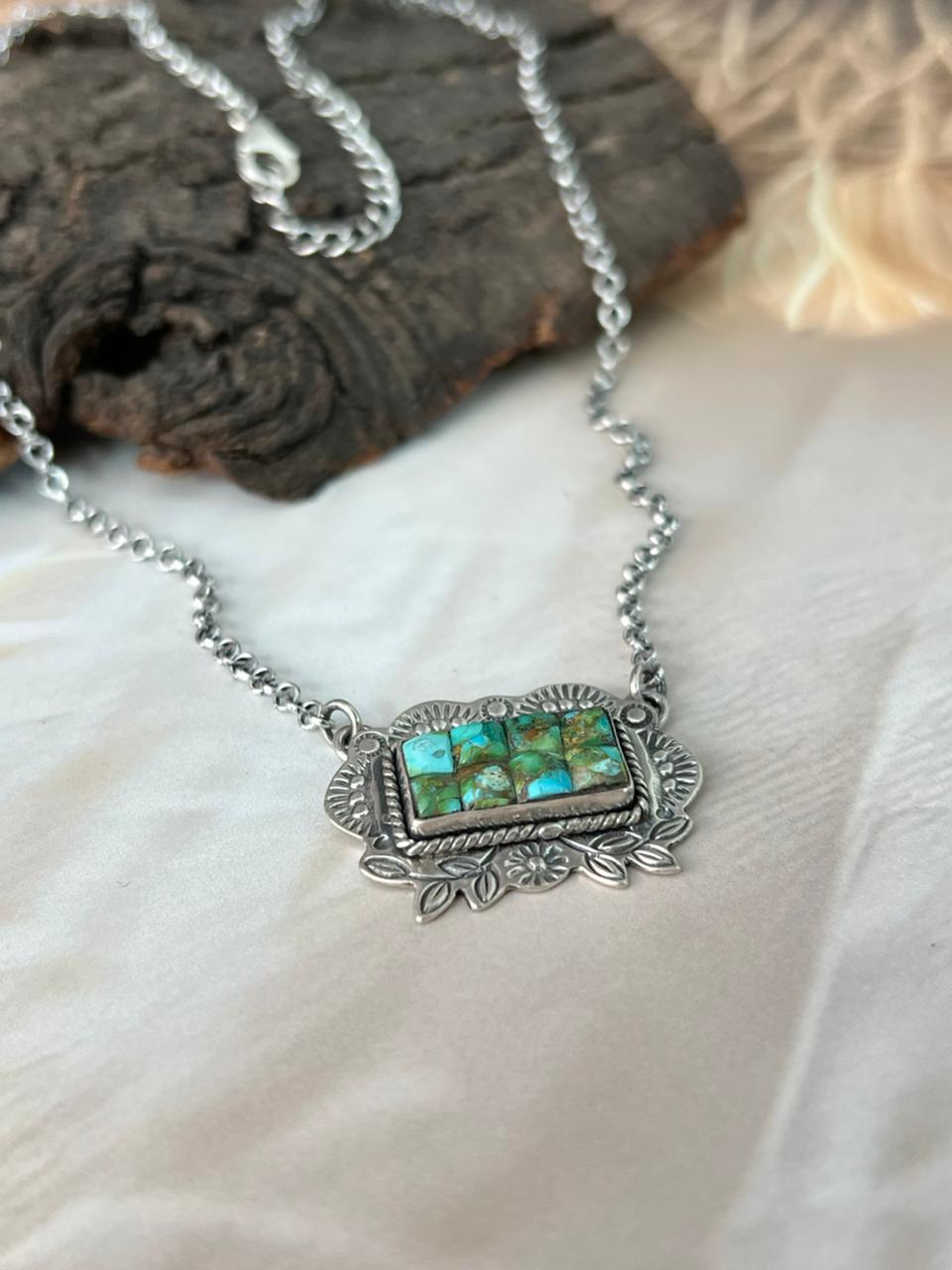 Handmade Sterling Silver Sonoran Cobble Collection: Sonoran Mountain Turquoise Necklace "Signed Nizhoni"