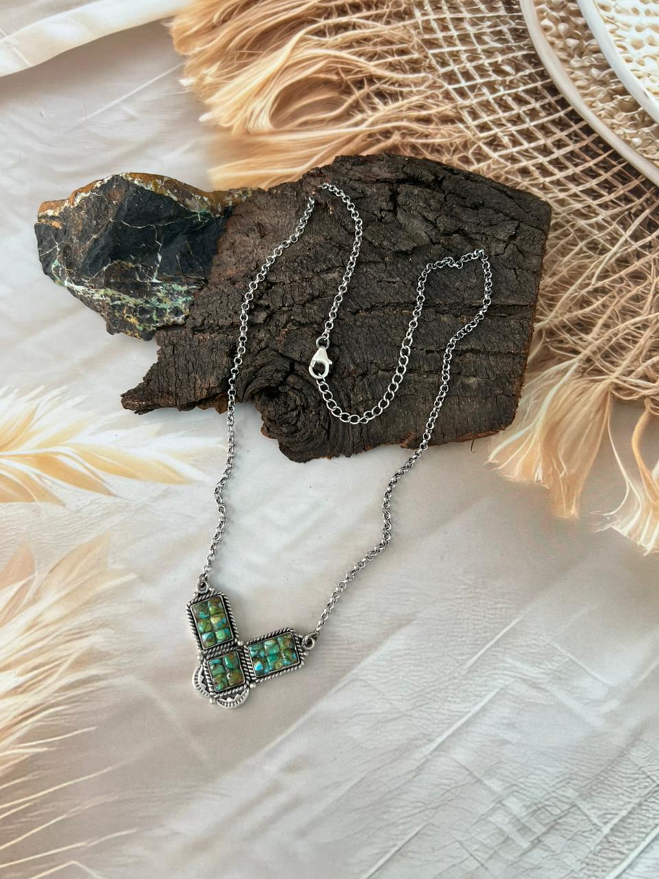 Handmade Sterling Silver Sonoran Cobble Collection: Sonoran Mountain Turquoise Necklace "Signed Nizhoni"