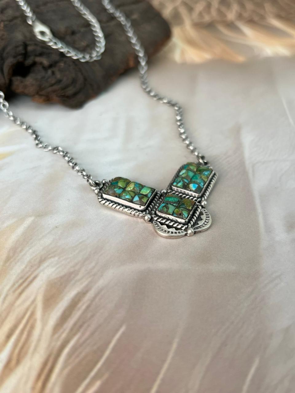 Handmade Sterling Silver Sonoran Cobble Collection: Sonoran Mountain Turquoise Necklace "Signed Nizhoni"
