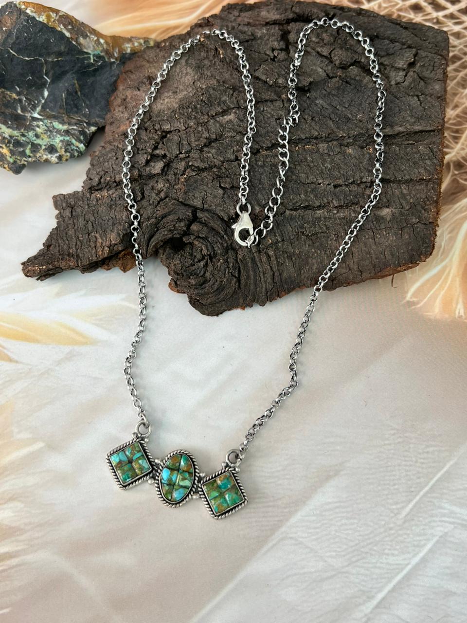 Handmade Sterling Silver Sonoran Cobble Collection: Sonoran Mountain Turquoise Necklace "Signed Nizhoni"