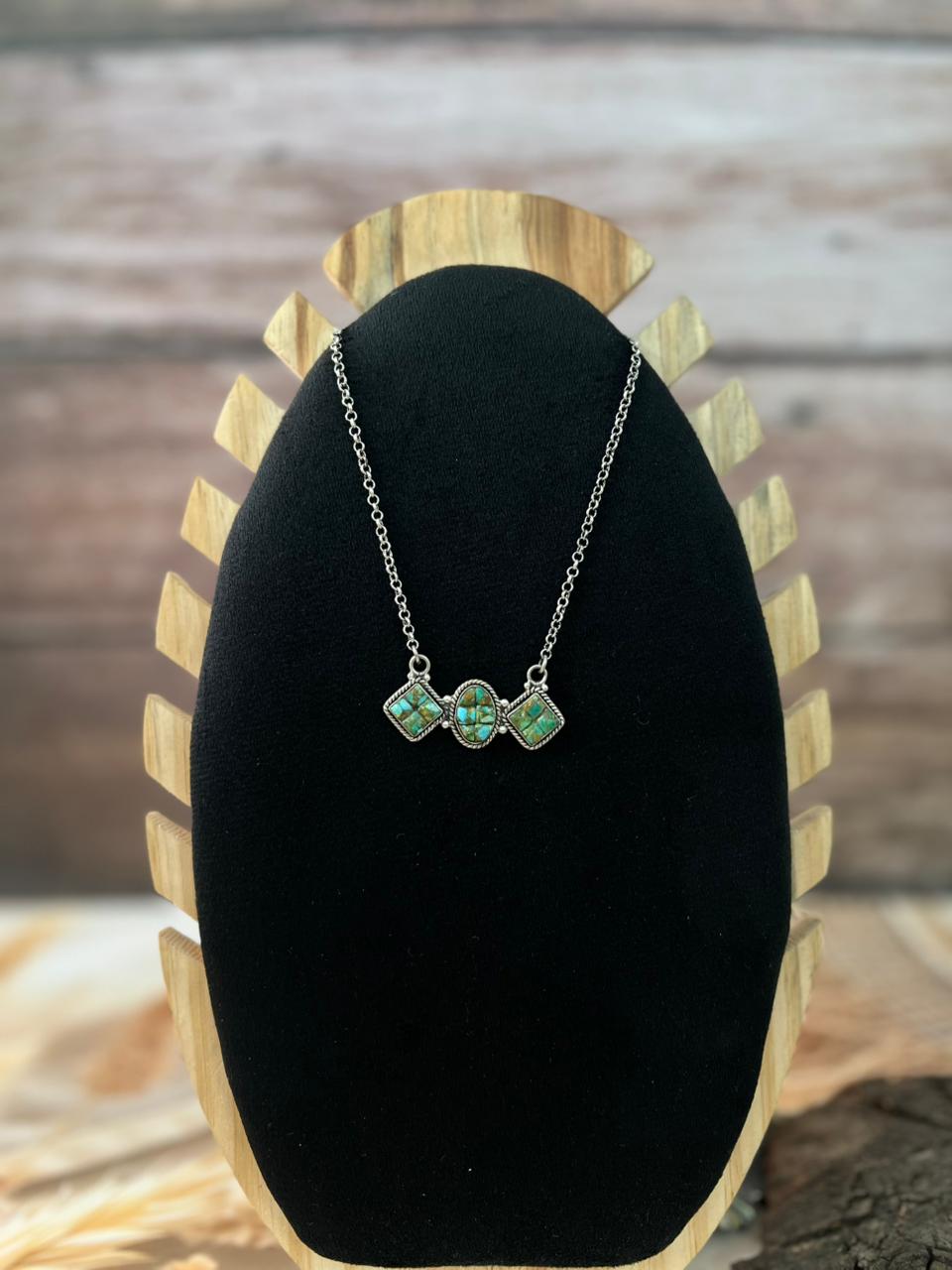 Handmade Sterling Silver Sonoran Cobble Collection: Sonoran Mountain Turquoise Necklace "Signed Nizhoni"