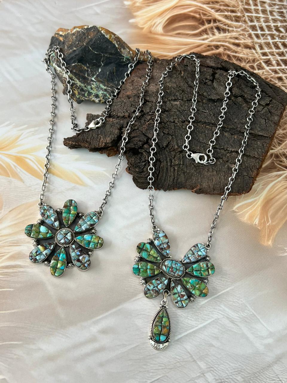Handmade Sterling Silver Sonoran Cobble Collection: Sonoran Mountain Turquoise Necklace "Signed Nizhoni"