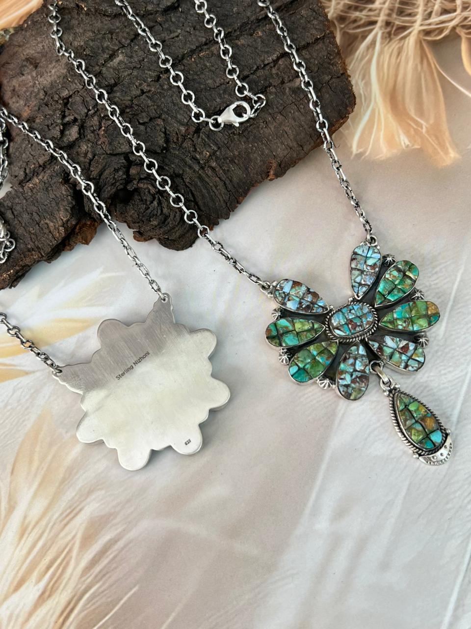 Handmade Sterling Silver Sonoran Cobble Collection: Sonoran Mountain Turquoise Necklace "Signed Nizhoni"