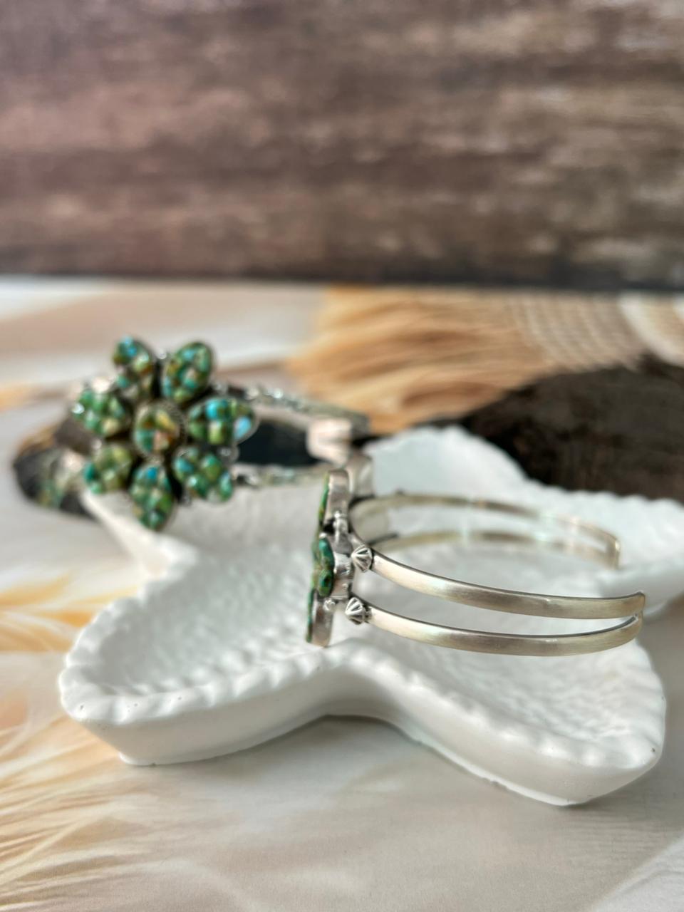 Handmade Sterling Silver Sonoran Cobble Collection: Sonoran Mountain Turquoise Cuff Bracelet "Signed Nizhoni"