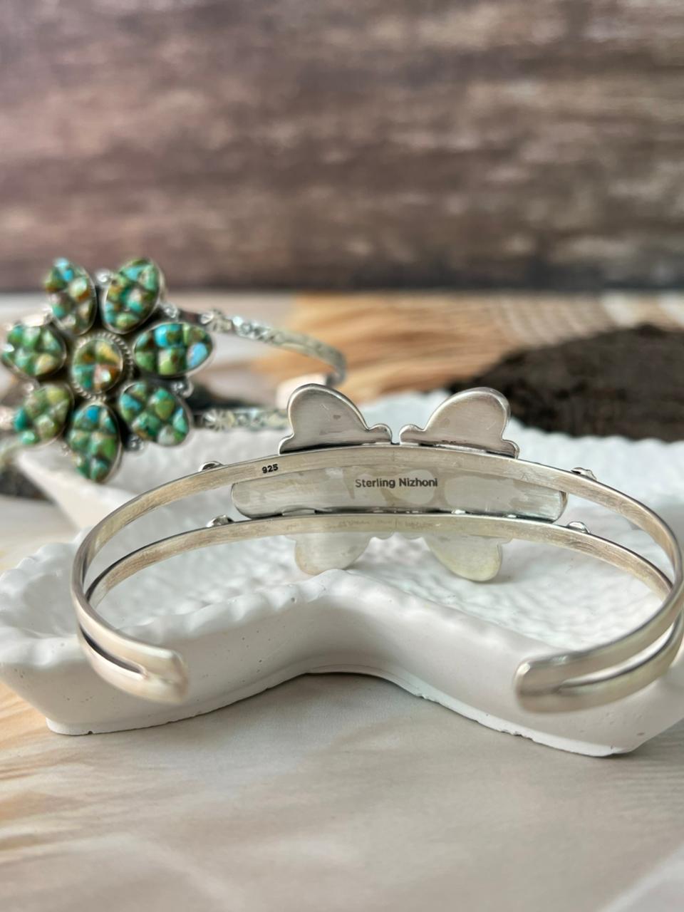 Handmade Sterling Silver Sonoran Cobble Collection: Sonoran Mountain Turquoise Cuff Bracelet "Signed Nizhoni"